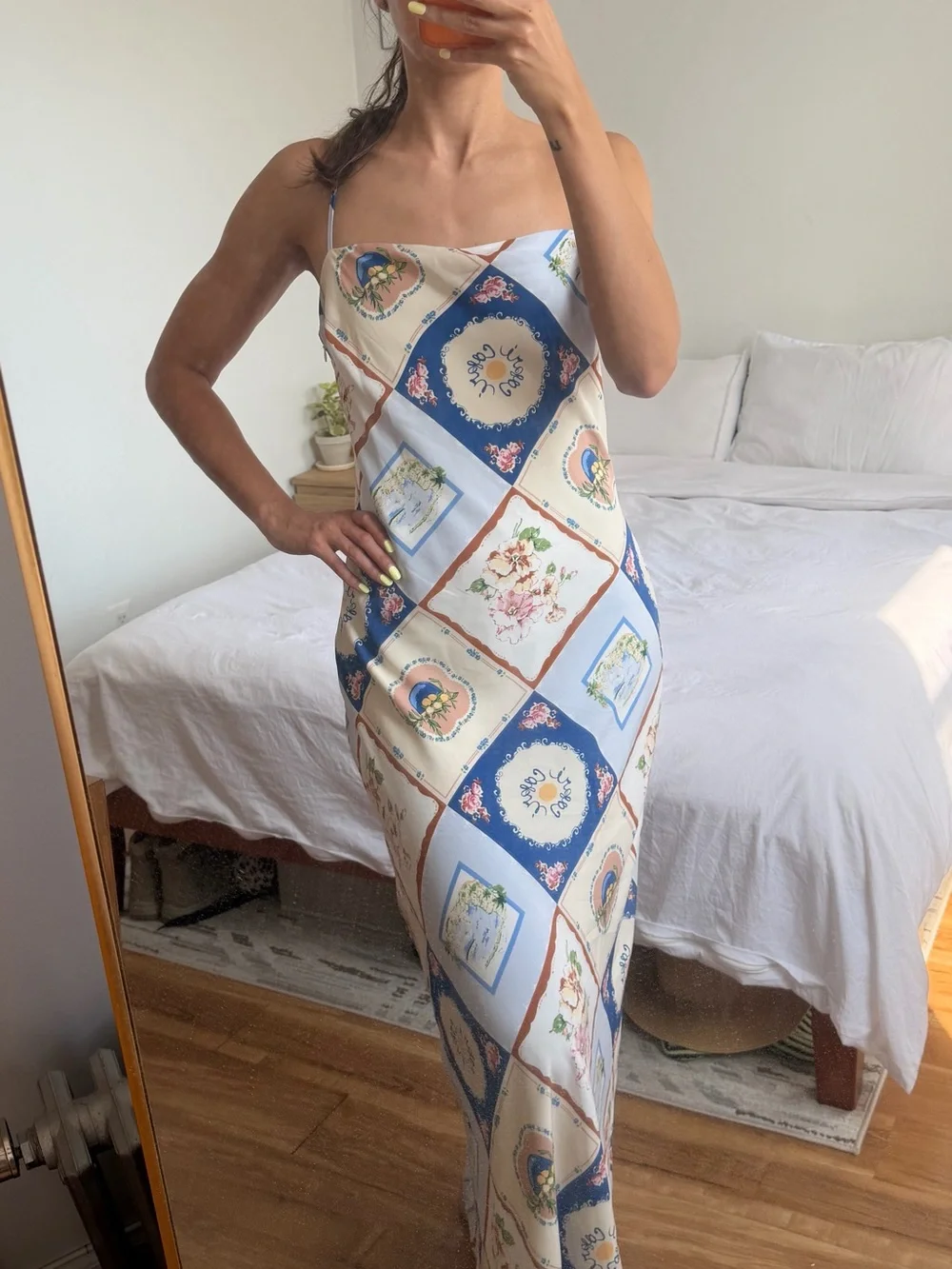 Abercrombie & Fitch Cream and Blue Scarf-Print Maxi Slip Dress